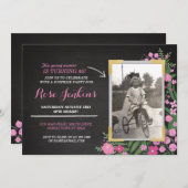 フォトバースデーパーティーピンクフローラ任意の年齢招待状 招待状 (正面/裏面)