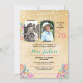 フォトバースデーパーティーピンクフローラ2写真招待状 招待状 (正面)