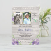 フォトバースデーパーティーフローラパープルウッド2写真 招待状 (スタンド正面)