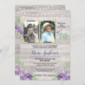 フォトバースデーパーティーフローラパープルウッド2写真 招待状 (正面/裏面)