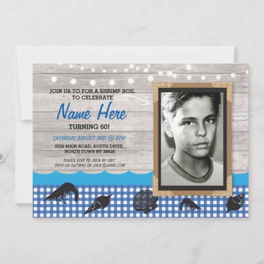 フォトバースデーパーティー海老ボイルシーフード招待状 招待状 (正面)