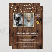 フォトバースデーパーティー男性の写真サプライズウッド 招待状 (正面/裏面)