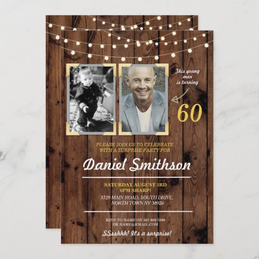 フォトバースデーパーティー男性の写真サプライズウッド 招待状