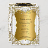 フォトバースデーパーティー金ゴールドホワイトティアラ 招待状 (正面/裏面)