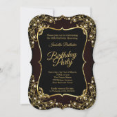 フォトバースデーパーティー黒金ゴールド真珠 招待状 (正面)
