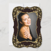 フォトバースデーパーティー黒金ゴールド真珠 招待状 (裏面)