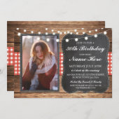 フォトバースデーパーティー30th素朴ウッドレッドチョーク 招待状 (正面/裏面)