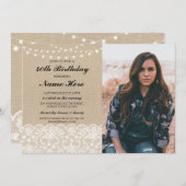 フォトバースデーパーティー40th 50thバーラップ素朴レース 招待状 (正面/裏面)