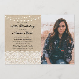 フォトバースデーパーティー40th 50thバーラップ素朴レース 招待状