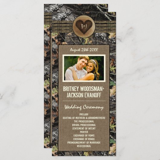 フォトバーラップ+彫刻ハート迷彩柄結婚式 プログラム (正面/裏面)