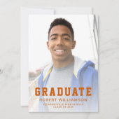 フォトバーンオレンジのスポーティな卒業発表 招待状 (正面)