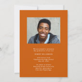 フォトバーンオレンジのスポーティな卒業発表 招待状 (裏面)