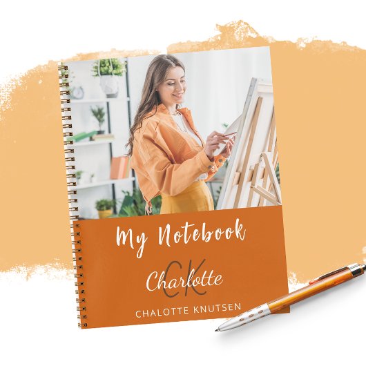 フォトバーンオレンジモノグラム名 ノートブック