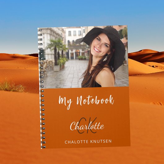 フォトバーンオレンジモノグラム名 ノートブック