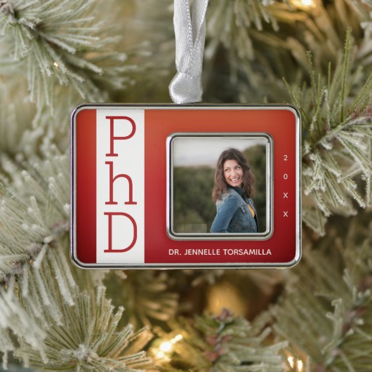 フォトバーンオレンジPhD卒業クリスマス シルバープレートフレームオーナメント (ツリー)