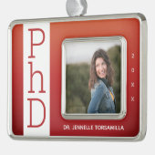 フォトバーンオレンジPhD卒業クリスマス シルバープレートフレームオーナメント (左)
