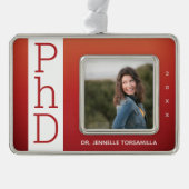 フォトバーンオレンジPhD卒業クリスマス シルバープレートフレームオーナメント (正面)