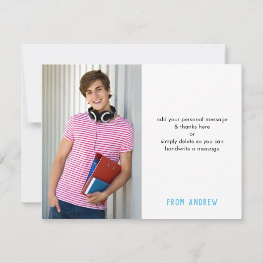 フォトバー頭が切れる(ユダヤ教の)バル・ミツバーはっきりした感謝していユグレイ サンキューカード (裏面)