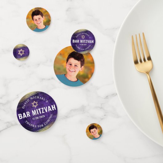 フォトバー(ユダヤ教の)バル・ミツバーパープルウォーターカラーゴールドフォイル コンフェッティ (グループ)