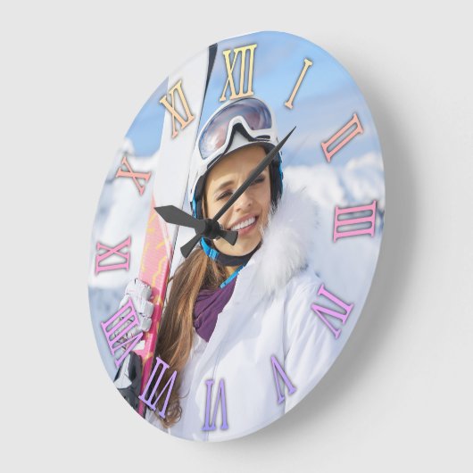 フォトパステルガーリーレインボーグラディエントのローマ数字 ラージ壁時計 (傾斜)