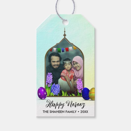 フォトパステルハッピーノーズミントフラワーカラフルグ卵 ギフトタグ (正面)