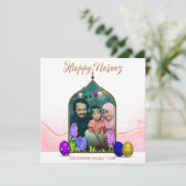 フォトパステルピンクの花カラフル卵ハッピーNorooz シーズンカード (スタンド正面)