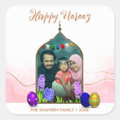 フォトパステルピンクハッピーノーズ花カラフル卵 スクエアシール (正面)