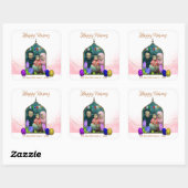 フォトパステルピンクハッピーノーズ花カラフル卵 スクエアシール (シート)