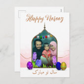 フォトパステルピンクフラワーハッピーノーズカラフルエッグ シーズンポストカード (正面/裏面)