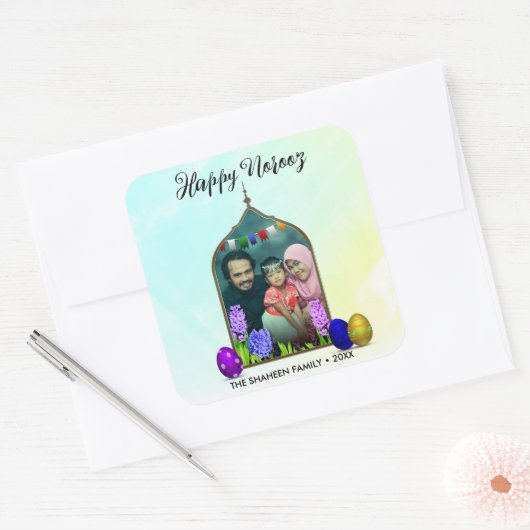 フォトパステルミントハッピーノーズフラワーカラフルグ卵 スクエアシール (封筒)