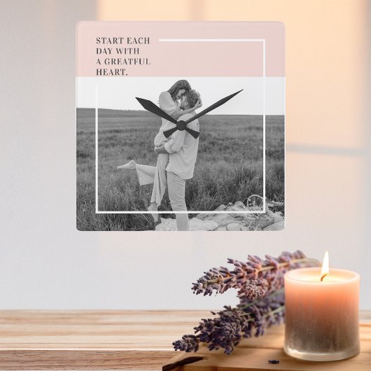 フォトパステルモダンピンクファミリーラブリーギフト スクエア壁時計