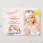 フォトパステルユニコーンレインボーバースデーパーティー 招待状 (正面)