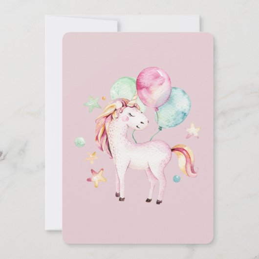 フォトパステルユニコーン子供の誕生日サンキューカード 招待状 (裏面)