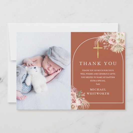 フォトパンパスグラスアーチバプテスマサンキューカード サンキューカード (正面)