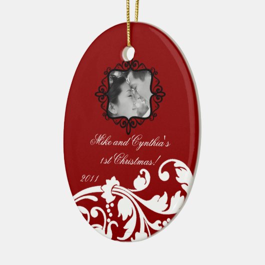 フォトパーソナライズされたオーナメントクリムゾンレッドフローラ セラミックオーナメント (左)