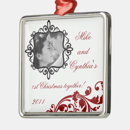 フォトパーソナライズされたオーナメントクリムゾンレッドフローラ メタルオーナメント (左)