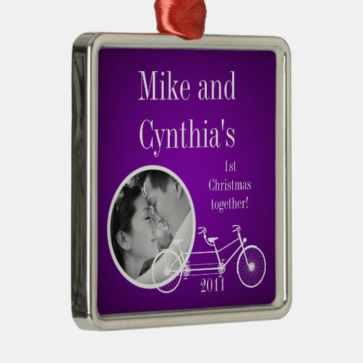 フォトパーソナライズされたオーナメントパープルダブルバイク メタルオーナメント (右)