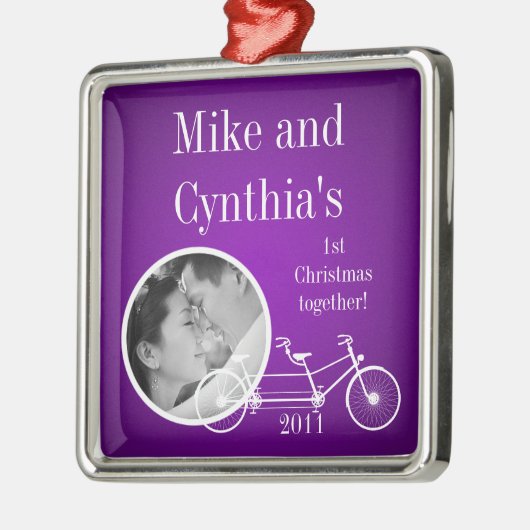 フォトパーソナライズされたオーナメントパープルダブルバイク メタルオーナメント (左)