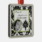 フォトパーソナライズされたオーナメントブラックグリーンダマスク メタルオーナメント (右)