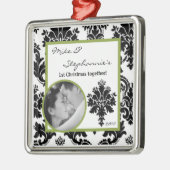 フォトパーソナライズされたオーナメントブラックグリーンダマスク メタルオーナメント (左)