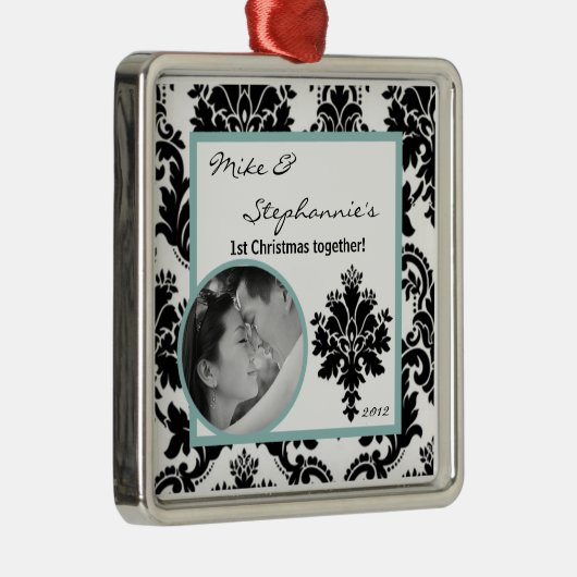 フォトパーソナライズされたオーナメントブラックダマスク メタルオーナメント (右)
