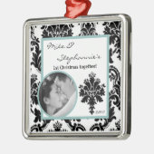 フォトパーソナライズされたオーナメントブラックダマスク メタルオーナメント (左)