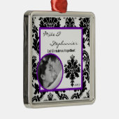 フォトパーソナライズされたオーナメントブラックパープルダマスク メタルオーナメント (右)