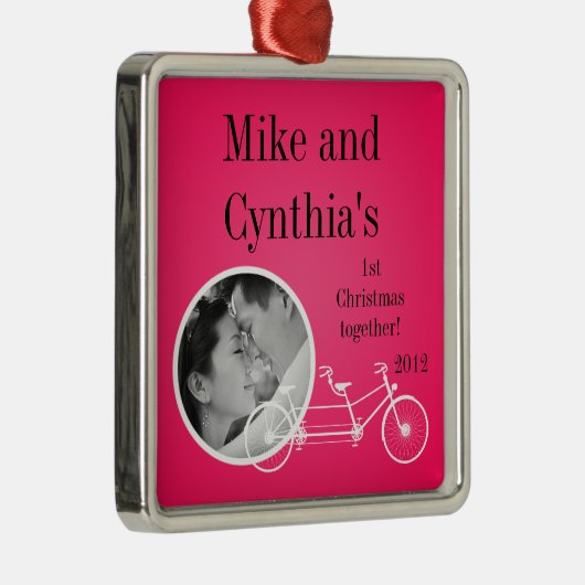 フォトパーソナライズされたオーナメントホットピンクダブルバイク メタルオーナメント (右)