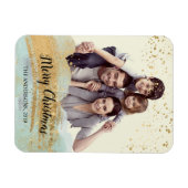 フォトパーソナライズされたクリスマスマグネット、金ゴールドミント マグネット (横)