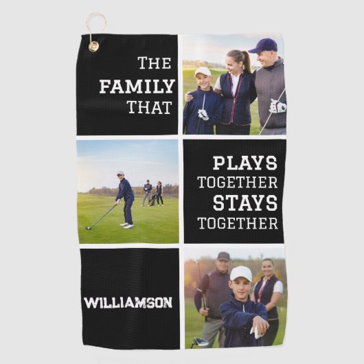 フォトパーソナライズされたコラージュ白黒 ゴルフタオル (正面)