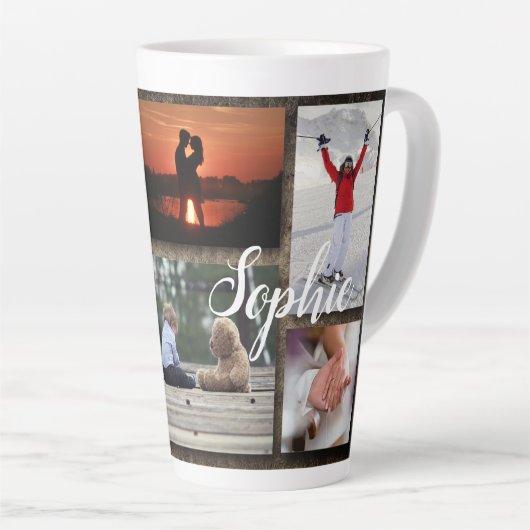 フォトパーソナライズされたコラージュ高ラテマグカップ カフェラテマグ (右アングル)