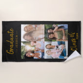 フォトパーソナライズされたコラージュ黒金ゴールド卒業 ビーチタオル (正面)