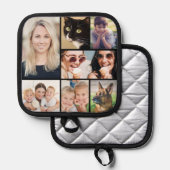 フォトパーソナライズされたコラージュ黒 鍋敷き (正面/裏面)