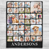 フォトパーソナライズされたコラージュ33写真ブラック フリースブランケット